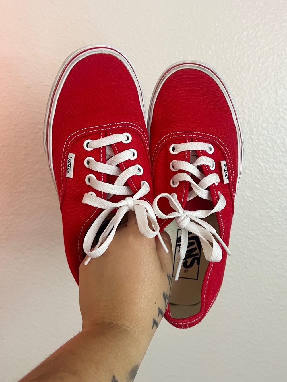 Women's Vans Red Canvas Low-Top Sneakers with White Laces